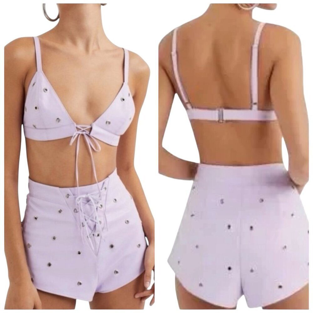 For Love & Lemons Roxie Lavender Faux Leather Bralette NWT M